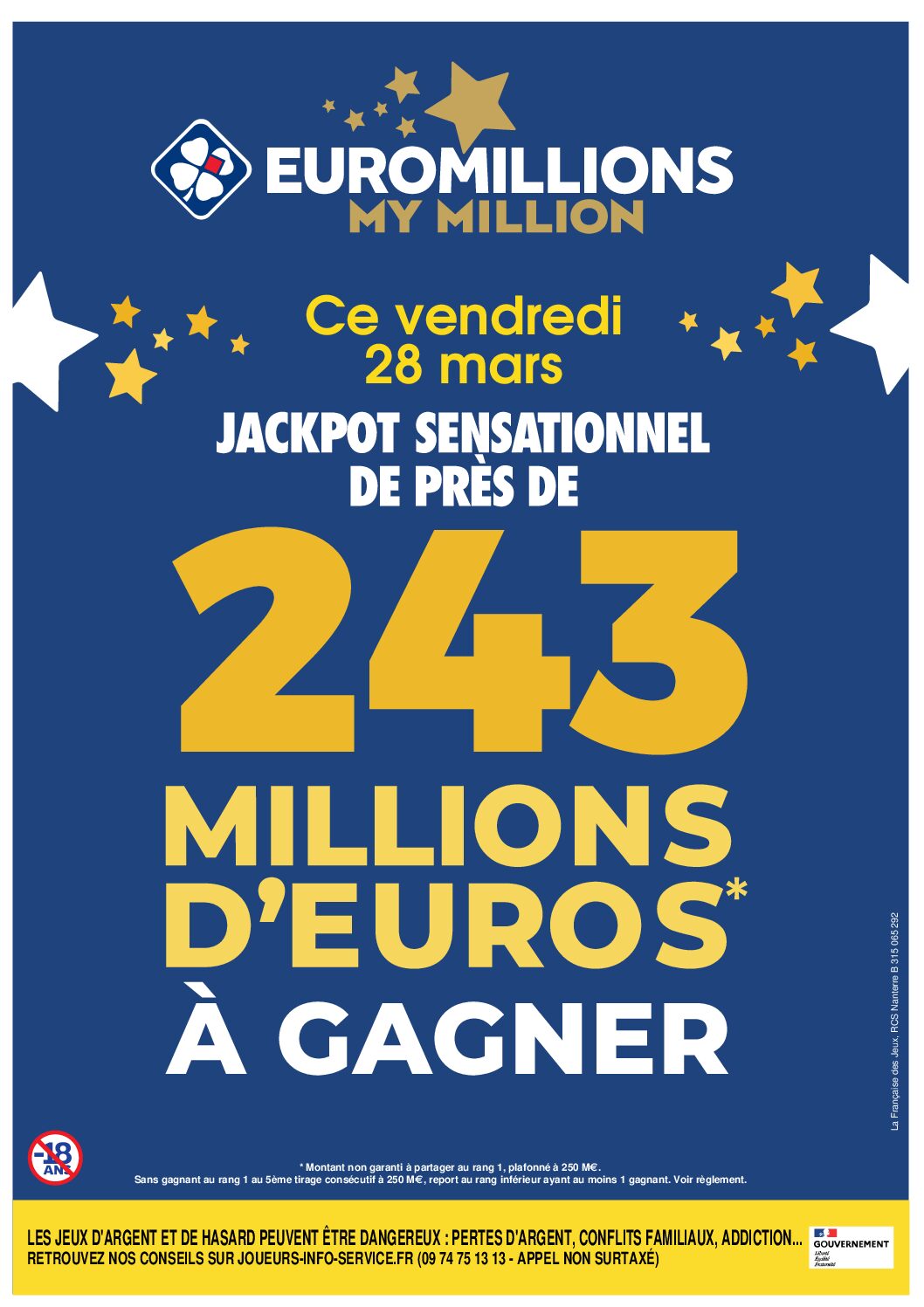 Venez tenter votre chance vendredi 28 Mars 243 Millions à Gagner